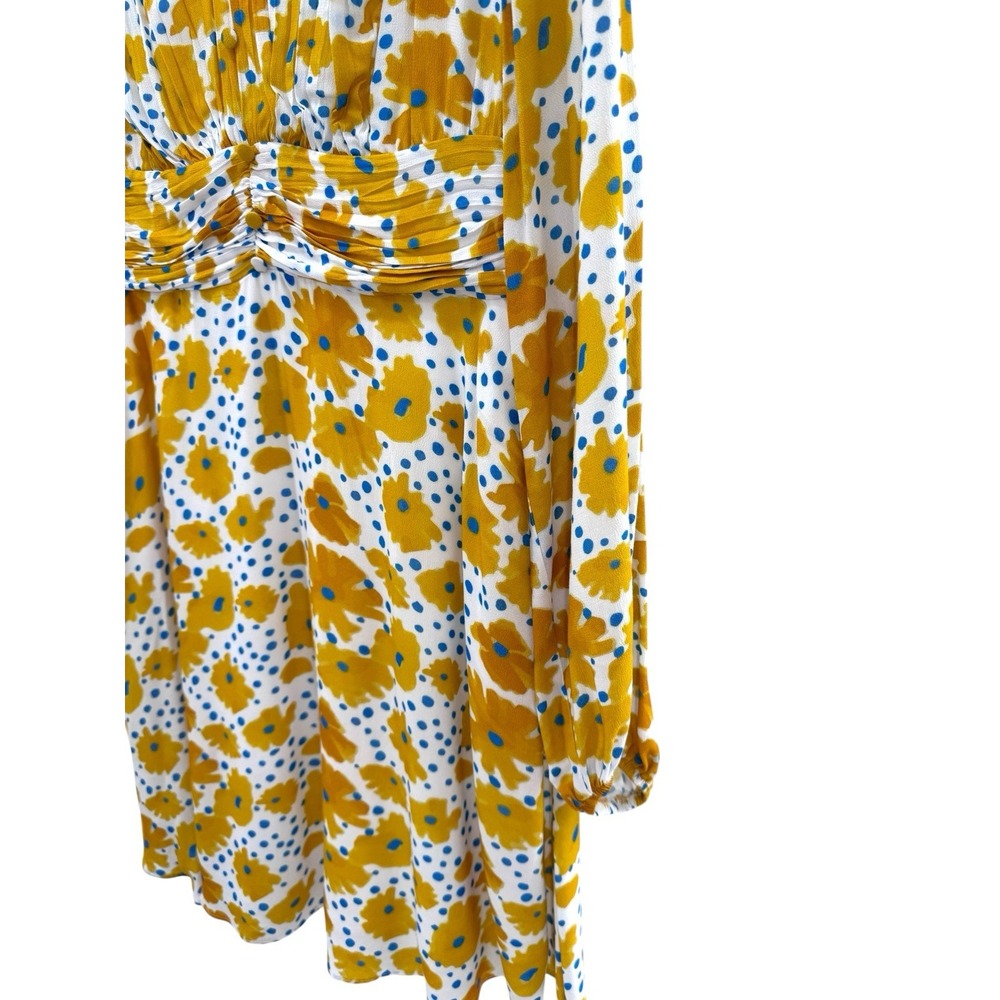 Anthropologie Vera Buttercup Dress Small White Yellow Flower Print Ruched Waist - Picture 7 of 10